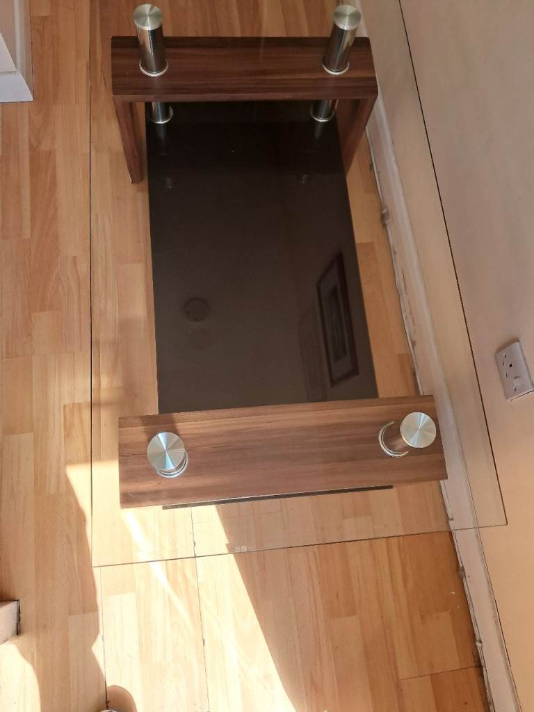 Glass Top Coffee Table with Wood Base – Good Condition