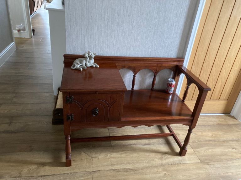 Vintage Oak Old Charmed Hall Telephone Seat Table, £50 🚚 Delivered