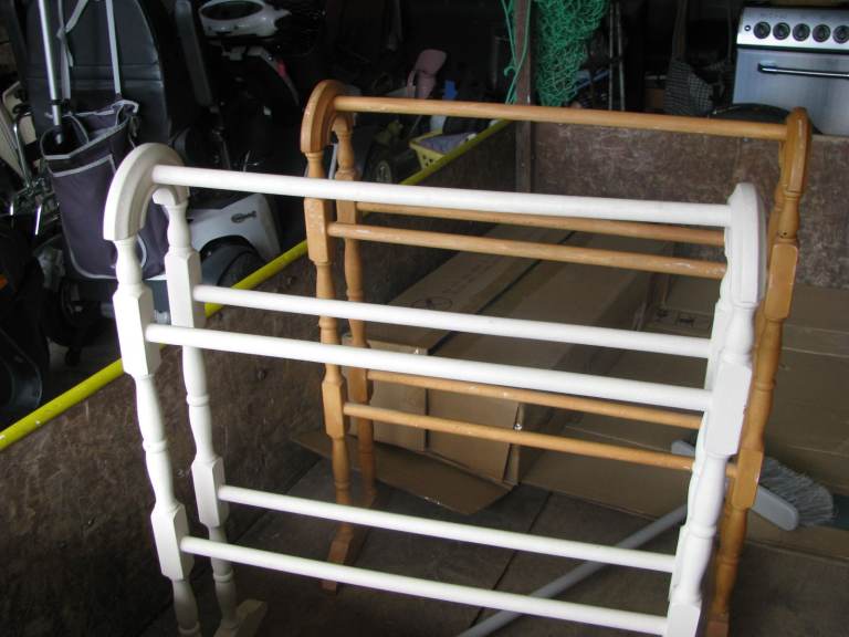 Pair of Wooden Airers - White and Natural Wood