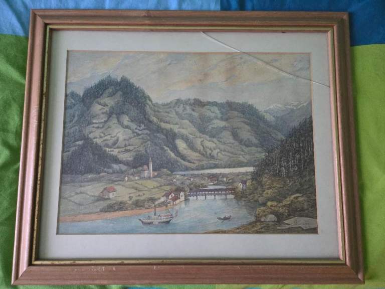 Watercolour of Interlaken Switzerland dated 1858 