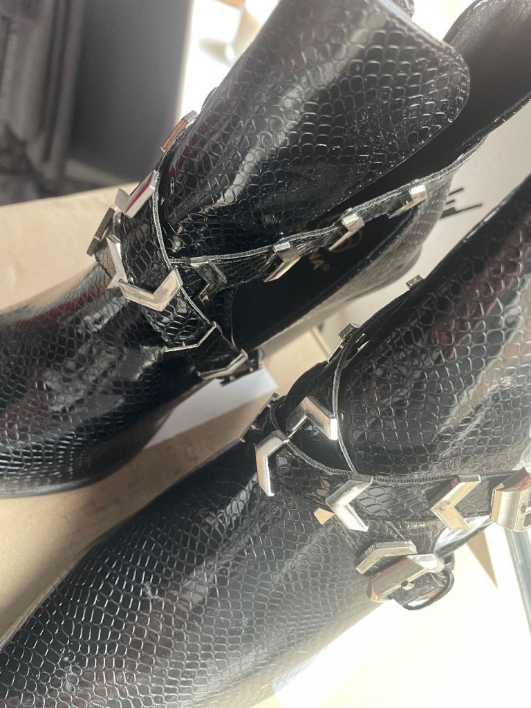 Giyana Black Snake Print Ankle Boots with Buckles – New