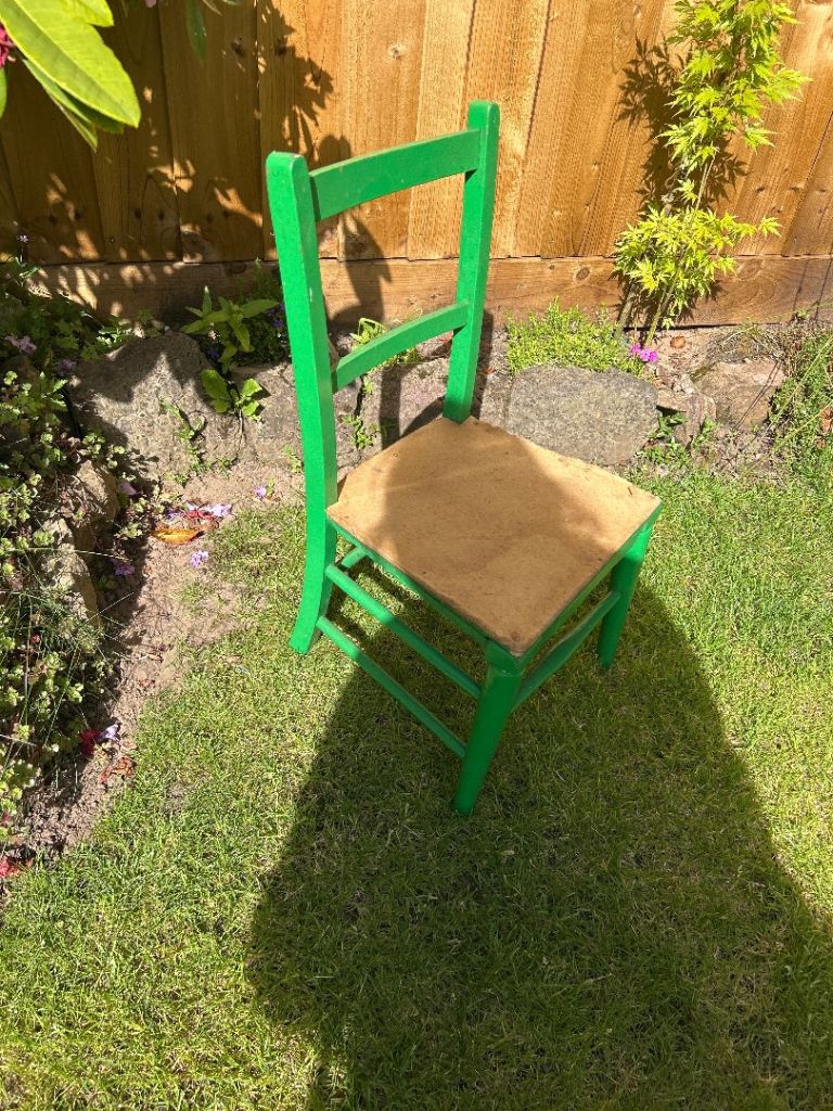 Green Wooden Chair with Woven Seat – Good Condition