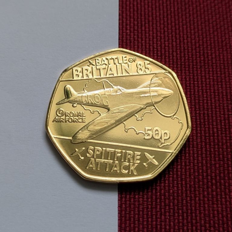 24carat Gold Plated 50p FIFTY PENCE 2025  Battle of Britain SPITFIRE ATTACK coin