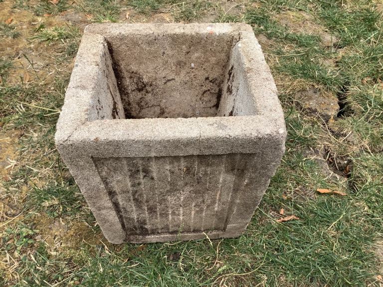 Square Concrete Garden Planter - Fair Condition