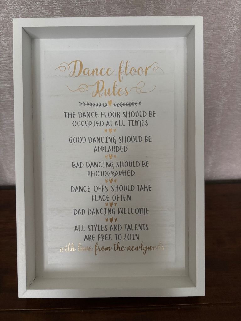 White Framed 'Dance Floor Rules' Sign 