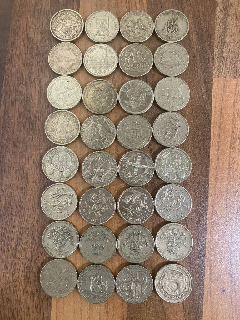 Old 1 pound coins set of 32 
