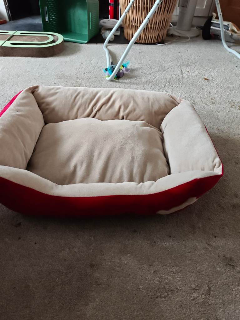Red and cream dog bed