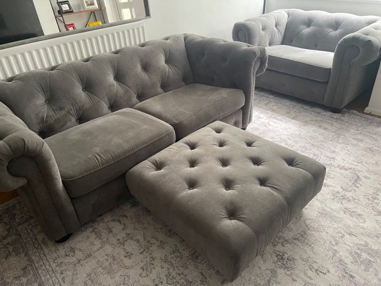 Belair 3 Seater Sofa and Cuddler Chair with Ottoman – Graphite