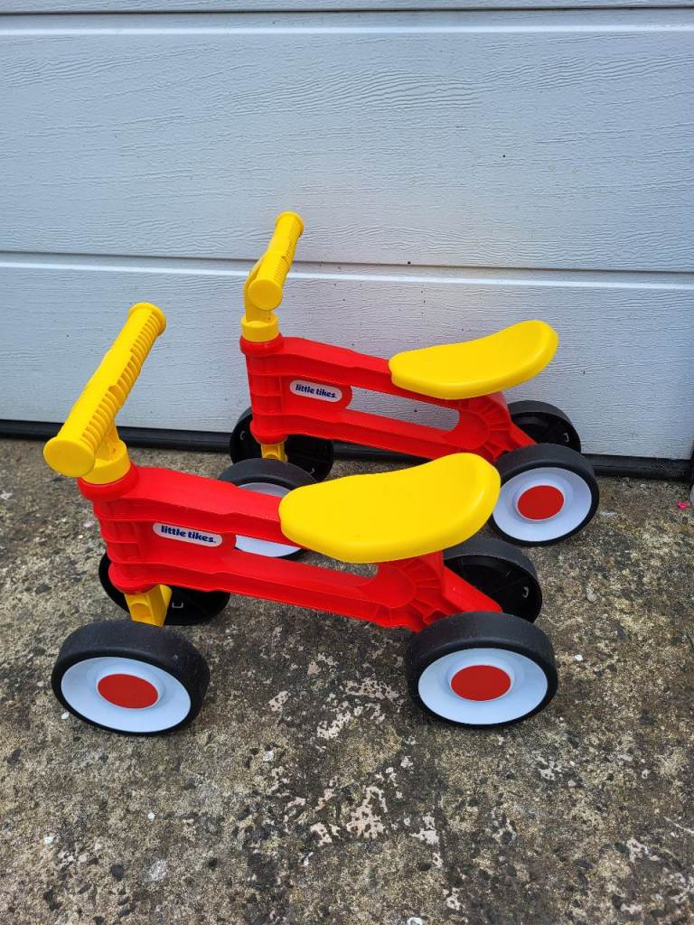 Pair of Little Tikes Balance Bikes – Red and Yellow, Good Condition