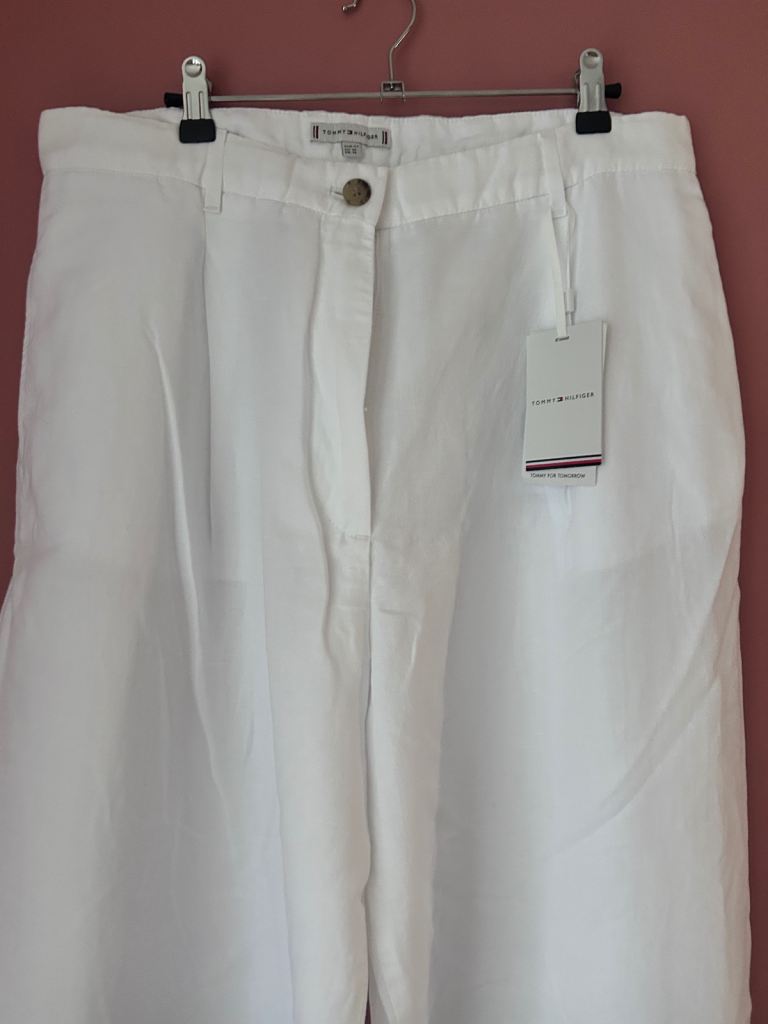 Tommy Hilfiger Women's Tencel Linen Wide Leg Pant - White - Size 14 -RPP £ 160