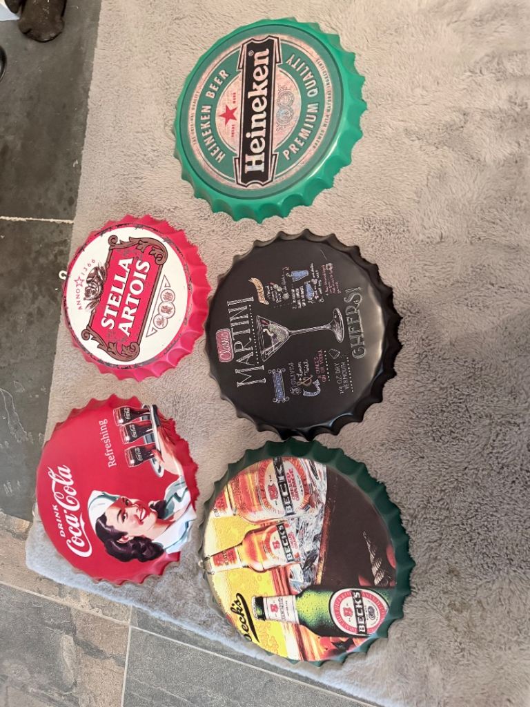 Set of 5 Giant Bottle Cap Wall Art Signs