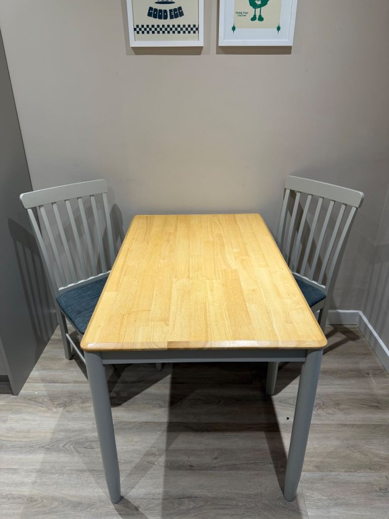 Compact Dining Table with Two Matching Grey Chairs