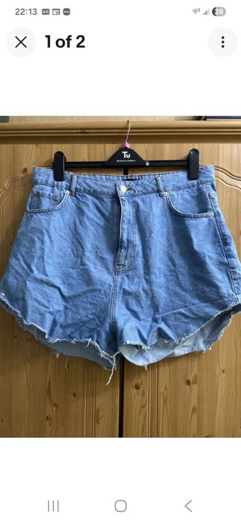 Pretty Little Thing High Waisted Frayed Denim Shorts Blue Size 16 Only Worn Once