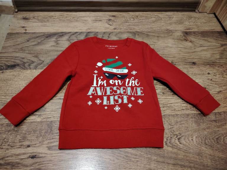 image for Primark Christmas top Cool Dude I am on Awesome list 3-4 Years
