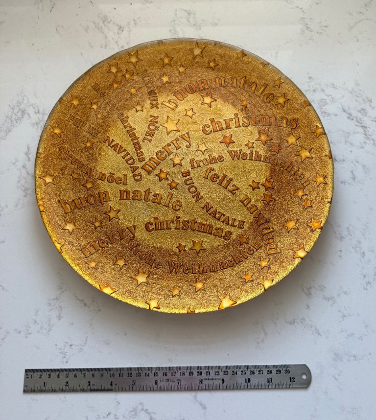 Christmas themed large glass serving plate, 37.5 cm in diameter