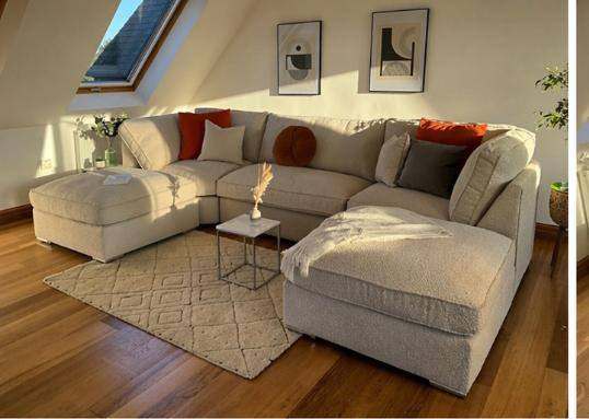 Beige U Shape Corner Sofa - 6 Seater Large Family Couch - Free Delivery