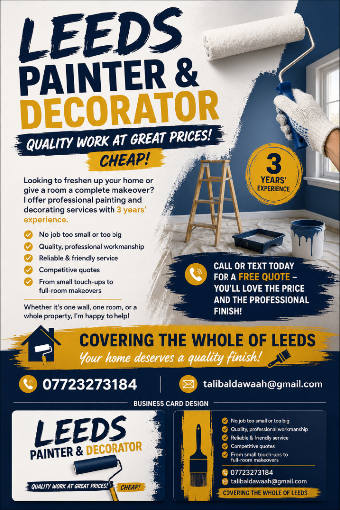 Leeds PAINTER & DECORATOR – QUALITY WORK AT GREAT PRICES! Cheap!
