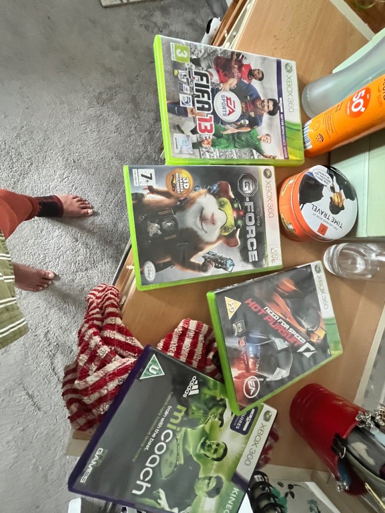 X box games G force, fifa 13, hot pursuit mi coach