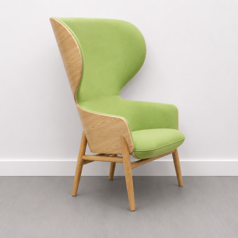 COMING SOON: CONNECTION HYGGE HIGH-BACK LOUNGE CHAIR – GREEN / OAK 