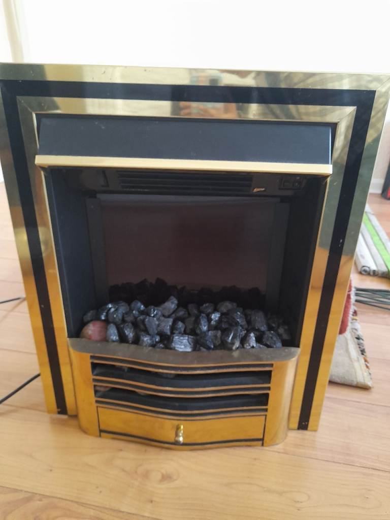 Electric Fireplace with Gold Trim – Good Condition