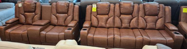 Tan Leather Electric Recliner 3+2 Seater Sofa Set 