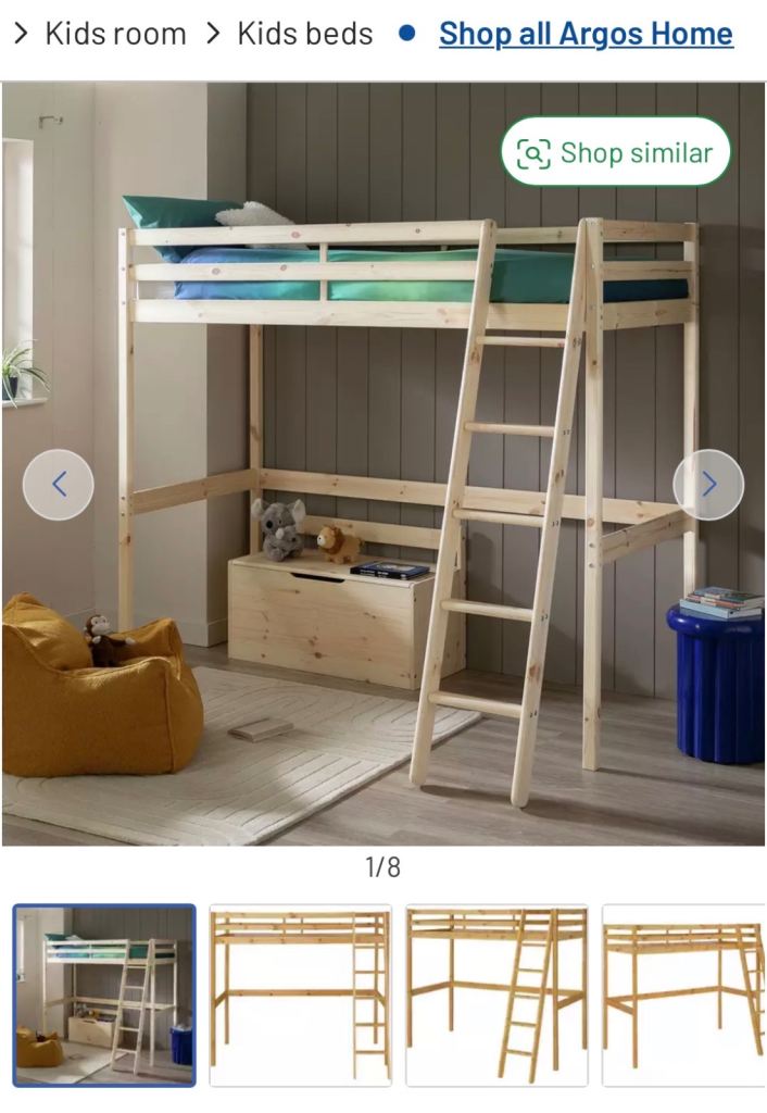 FREE FOR COLLECTION Argos Kacey Pine Single Loft Bed