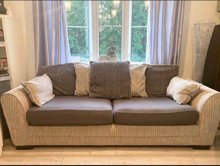 Four-Seater Fabric Sofa – charcoal and Grey, Good Condition