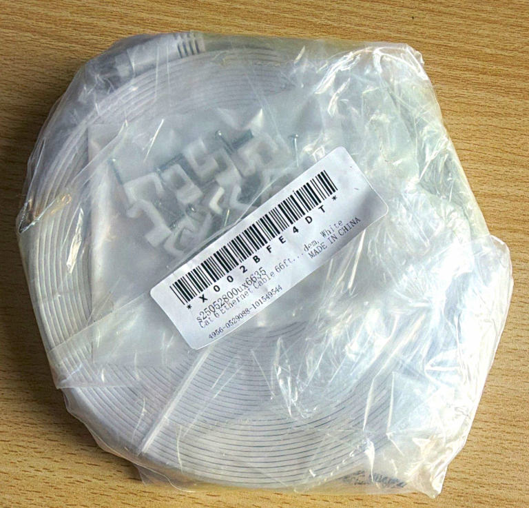 Cat 6 Flat Ethernet Patch Cable, RJ-45 to RJ-45, 66 ft, White