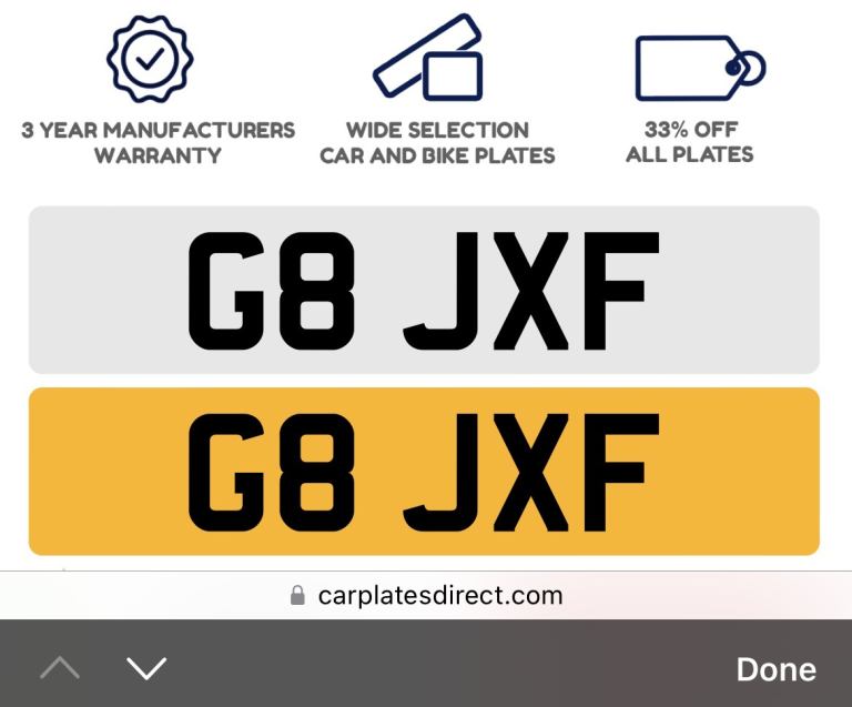 Cherished Private Number Plate G8 JXF 