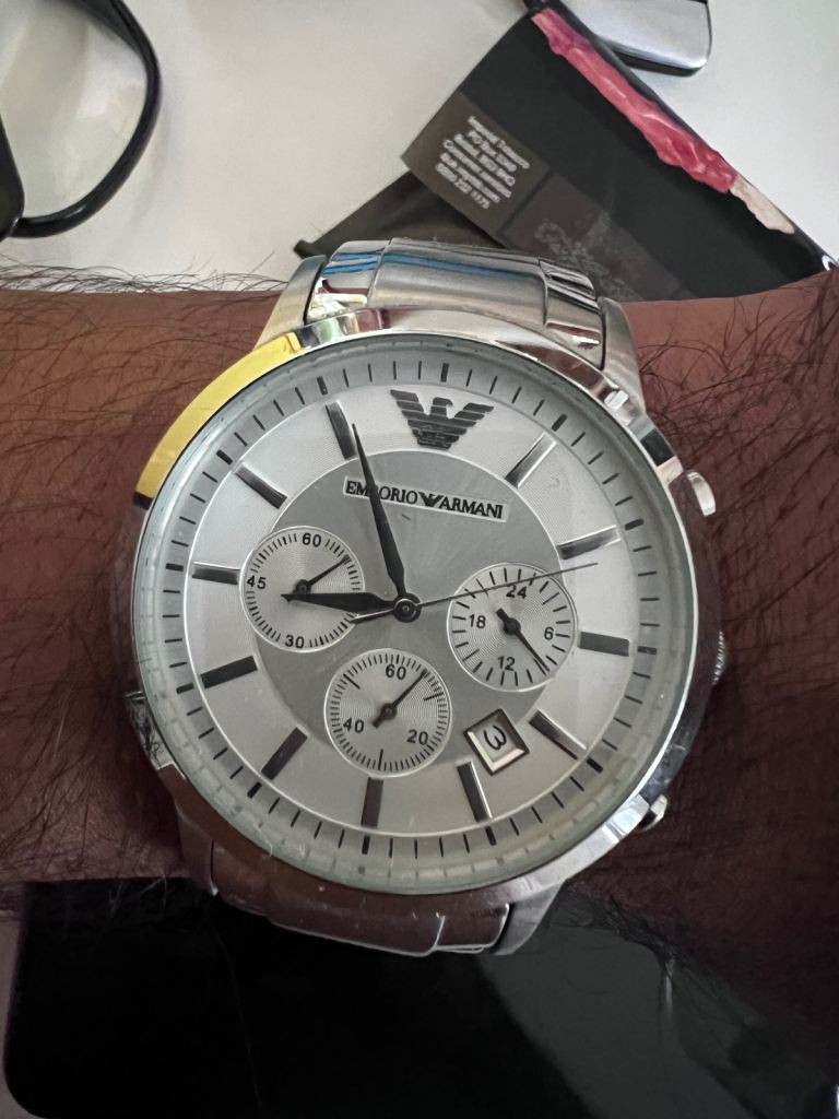 Emporio Armani Silver Chronograph Watch – Good Condition