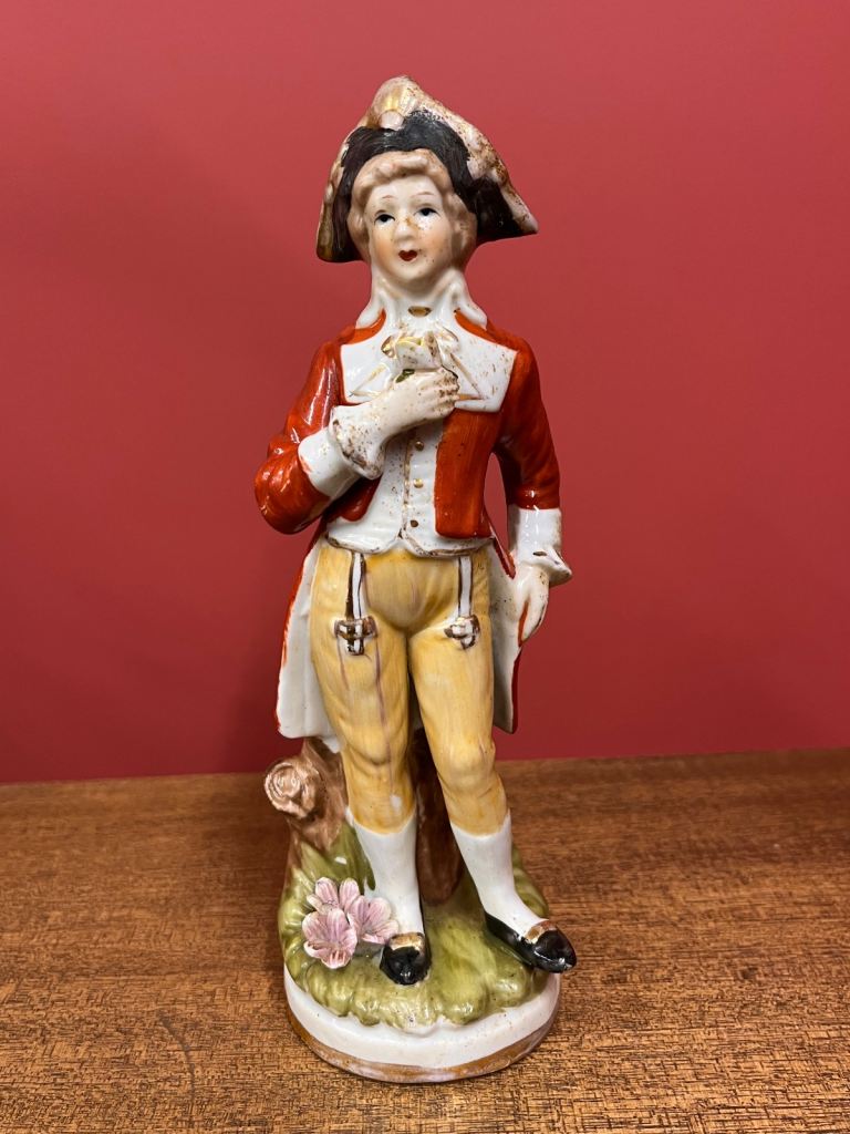 Antique 19th Century Signed German Porcelain Figurine Boy With Flower