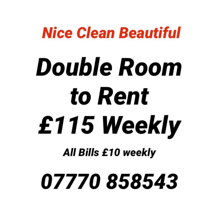 Nice Clean Double room to rent for single person  £115 weekly rent 
