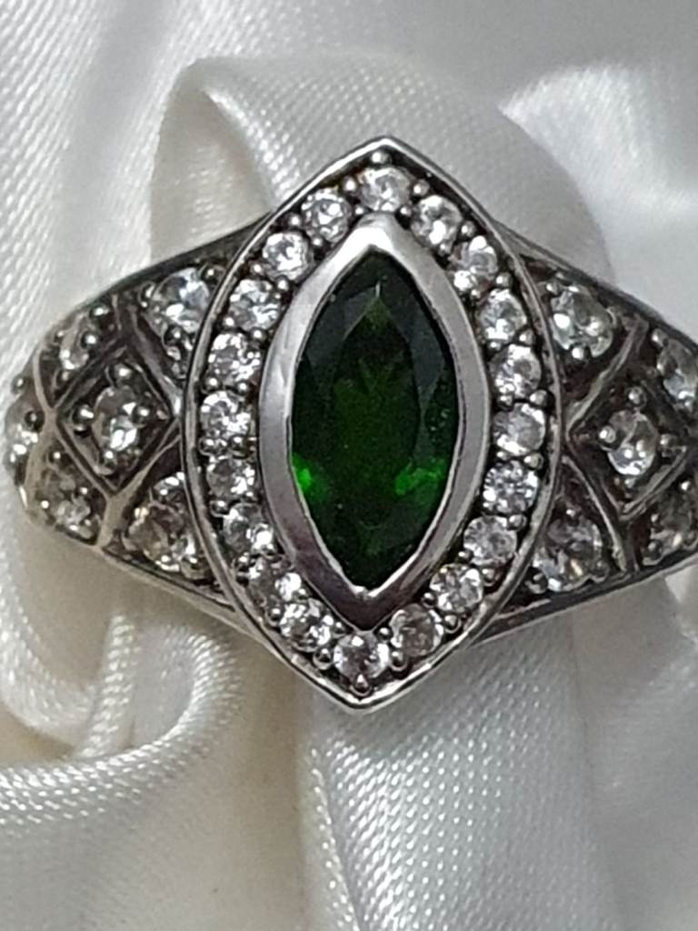 Russian diopside MRQ Cut Ring Size M Silver 925 Platinum Overlay New 
