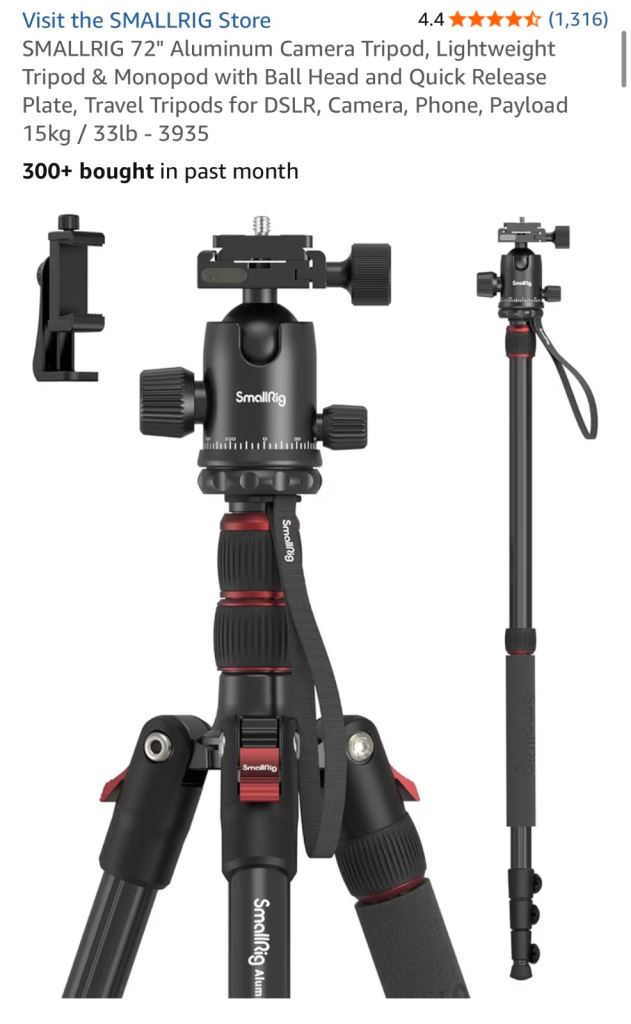 SmallRig Aluminium Alloy Tripod Ball Head QR 360° 72in 15kg MPN 3935