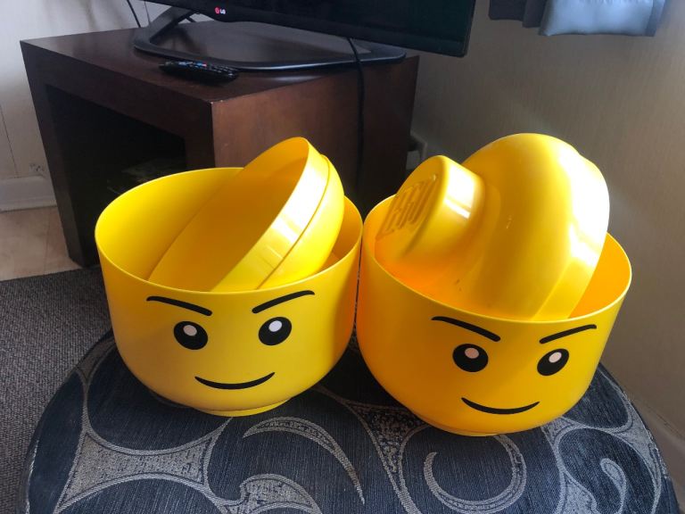 Pair of Large Yellow LEGO Head Storage Containers