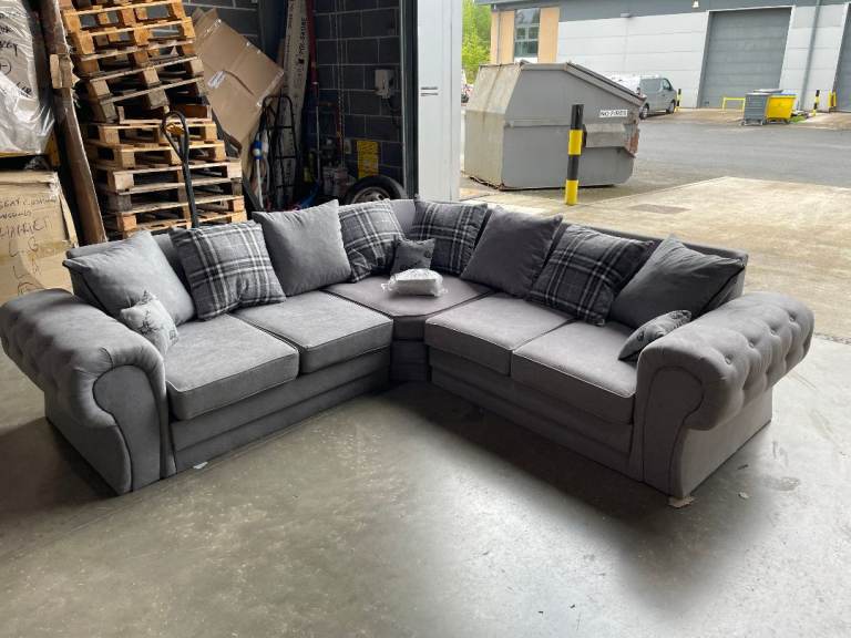 Verona Linen Corner Sofa Light Grey - refurbished