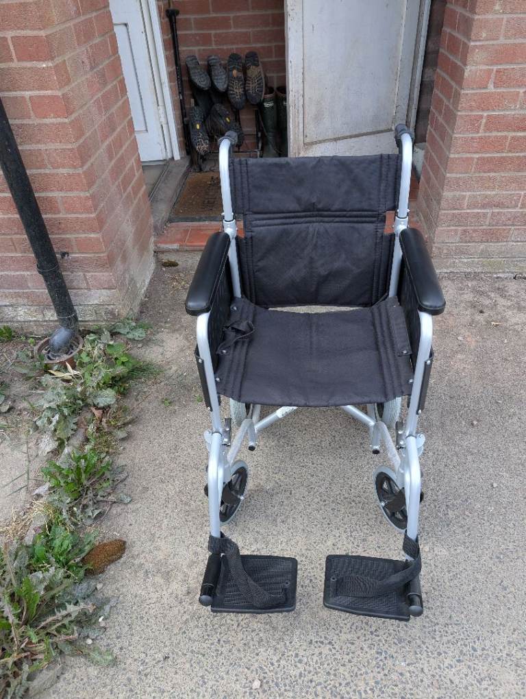 Lightweight Folding Wheelchair - Black and Silver, Good Condition