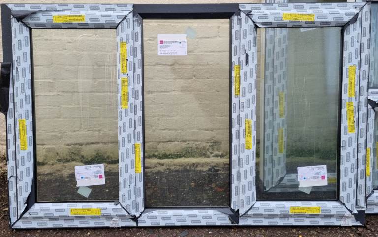 New UPVC Double Glazed Grey On White Windows 1665mm W x 1035mm H