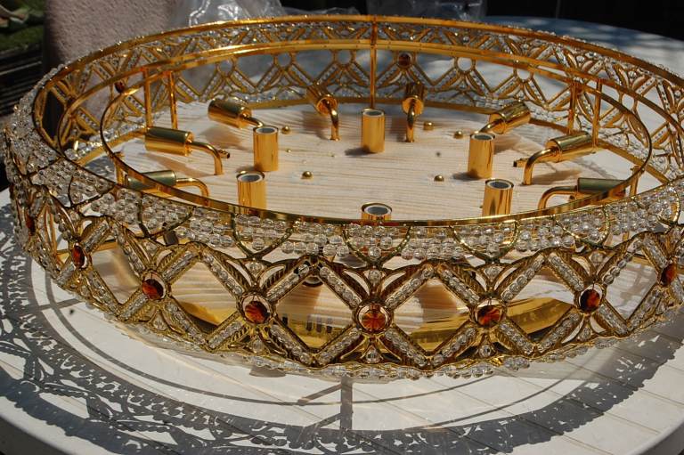 Gold and Crystal Chandelier with Bluetooth Speaker – Good Condition