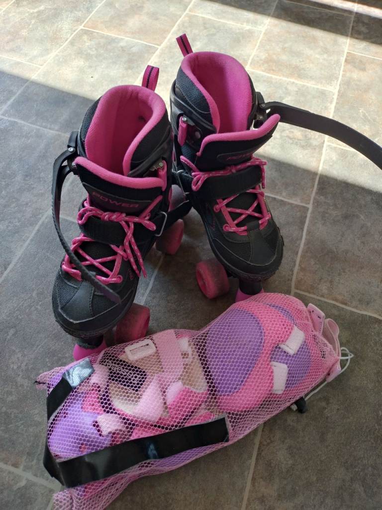 POWER Inline Skates with Protective Gear - Pink/Black, Size UK 3-5
