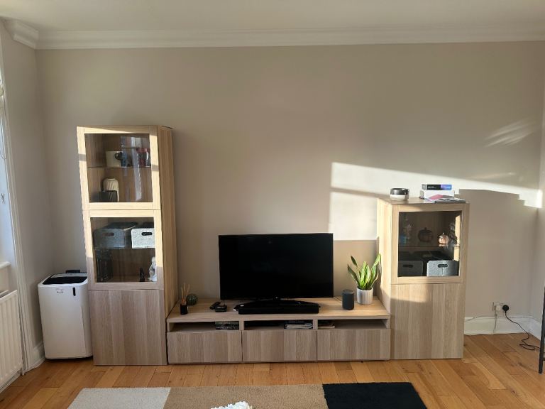 TV Unit with Two Glass Display Cabinets