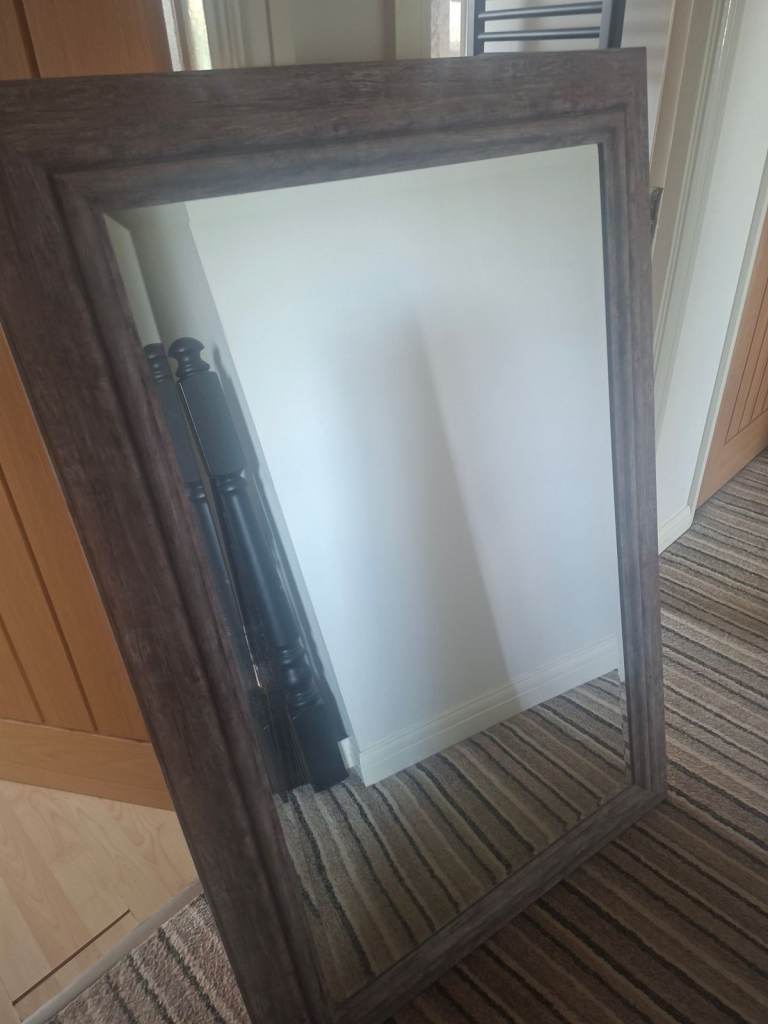 Large Full  Mirror with Grey Wooden Frame