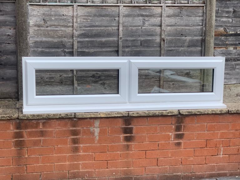 UPVC DOUBLE GLAZED WINDOWS X 2 IDENTICAL BOTTOM OPENERS 177.5cm WIDE 45cm HIGH