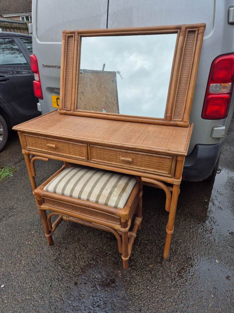 Cane dressing table with stool and mirror, delivery available 
