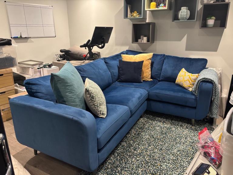 Blue Fabric Corner Sofa - Good Condition, Spacious