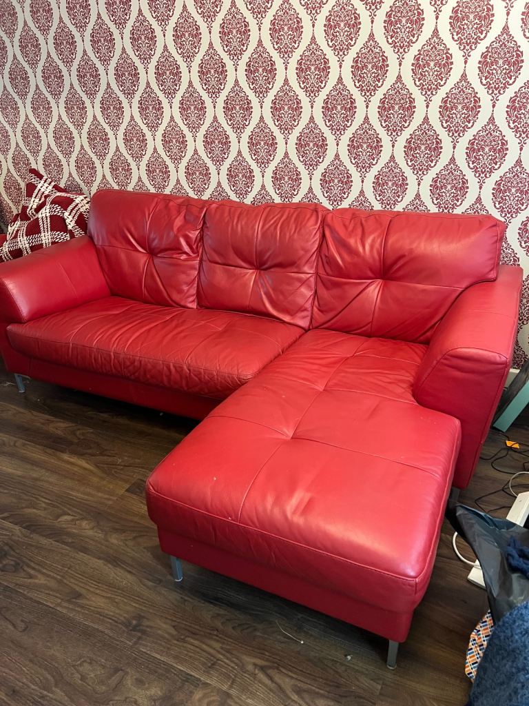 3 Seater Corner Red Leather Sofa 