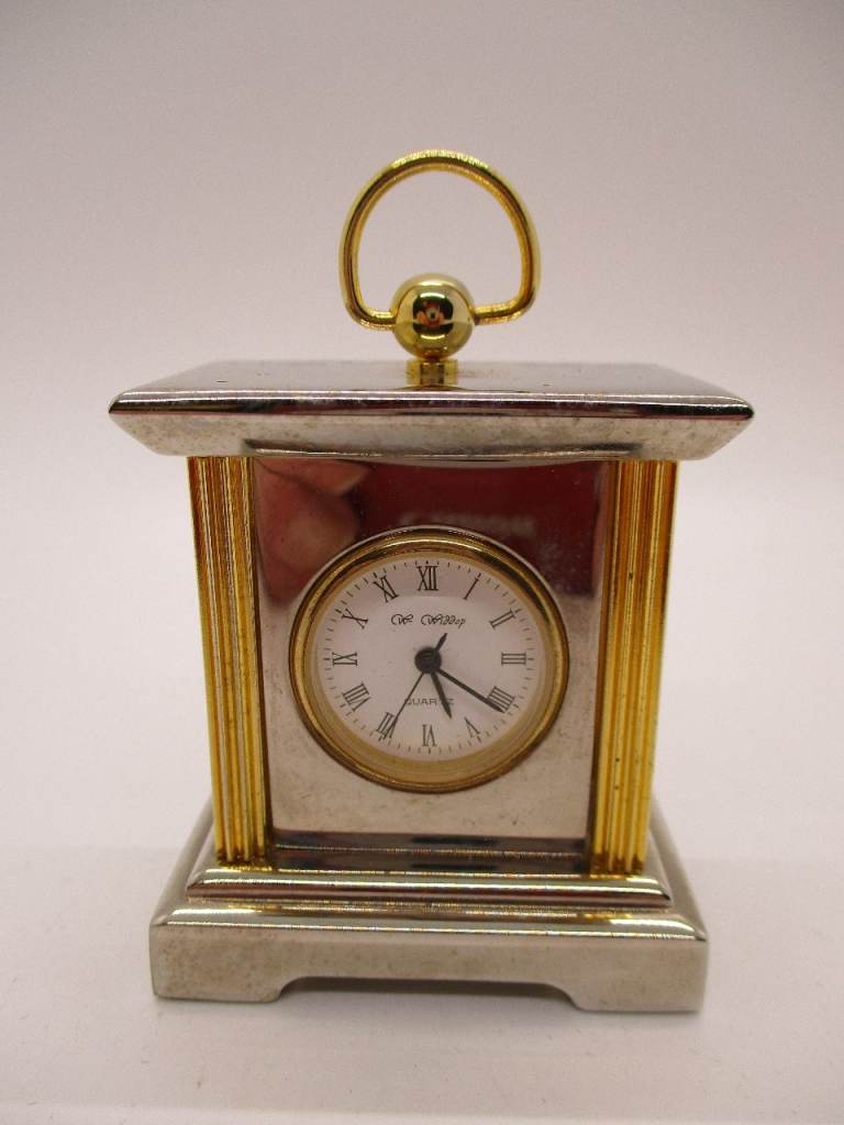 Vintage Wm Widdop Solid Brass & Chrome Miniature Quartz Carriage Clock