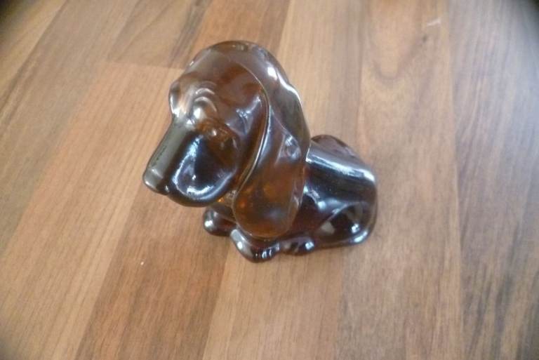 Vintage Glass amber Basset Hound Avon Bottle Aftershave 