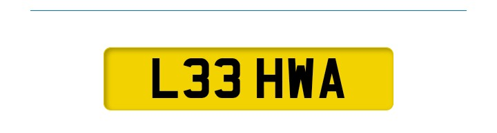 L33 HWA personalised number plate