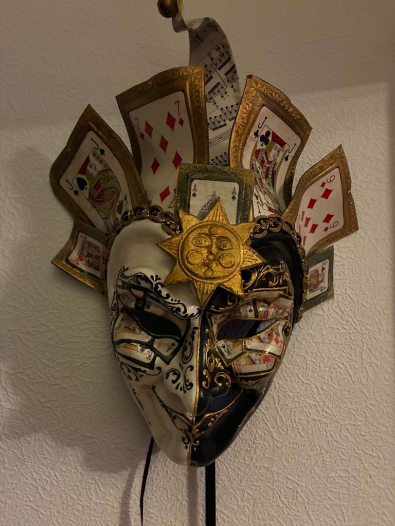 Decorative Jester Mask with Playing Cards - Good Condition